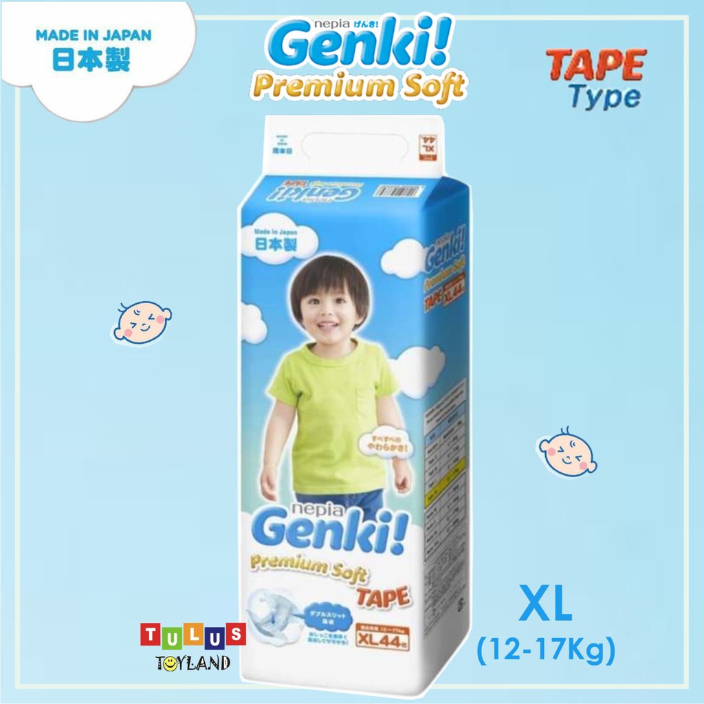 Nepia Genki TAPE Premium Soft size S 72 / M 64 / L 54 / XL 44 Diapers Popok Anak Bayi