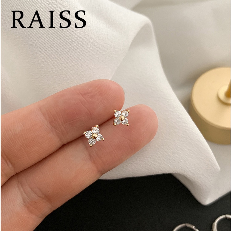 Anting Bulat Mini Lapis Emas 14K Dengan Batu Zircon Kubik Untuk Wanita