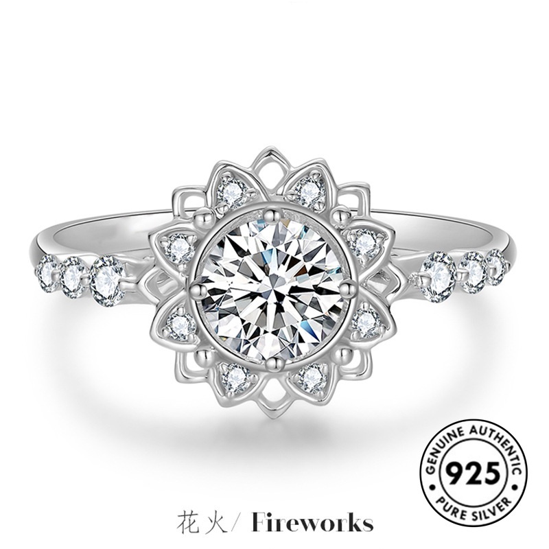 Cincin Sterling Silver 925 Desain Snowflake Hias Berlian Imitasi Mewah Untuk Wanita