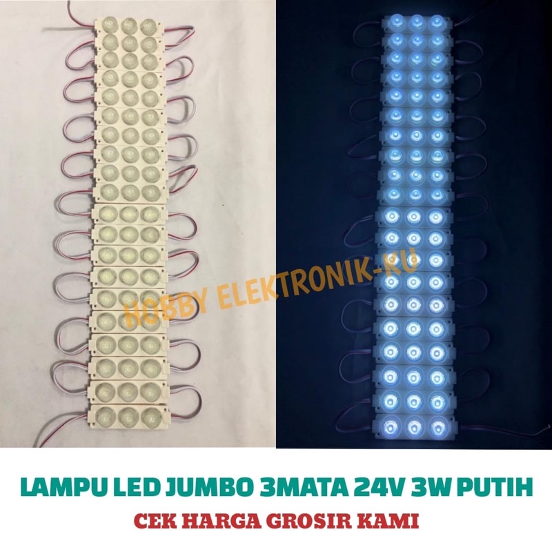 LAMPU LED JUMBO 3MATA 24V 3W PUTIH (PEMBELIAN MINIMAL 10PCS)