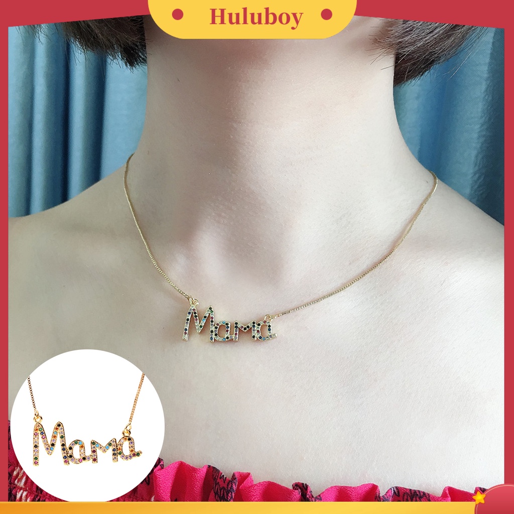 Hu Hu Hu Hu Hu Alat Bantu Pasang Kacamata♡ Kalung Desain Tulisan Mama Aksen Berlian Imitasi Anti Karat Untuk Wanita