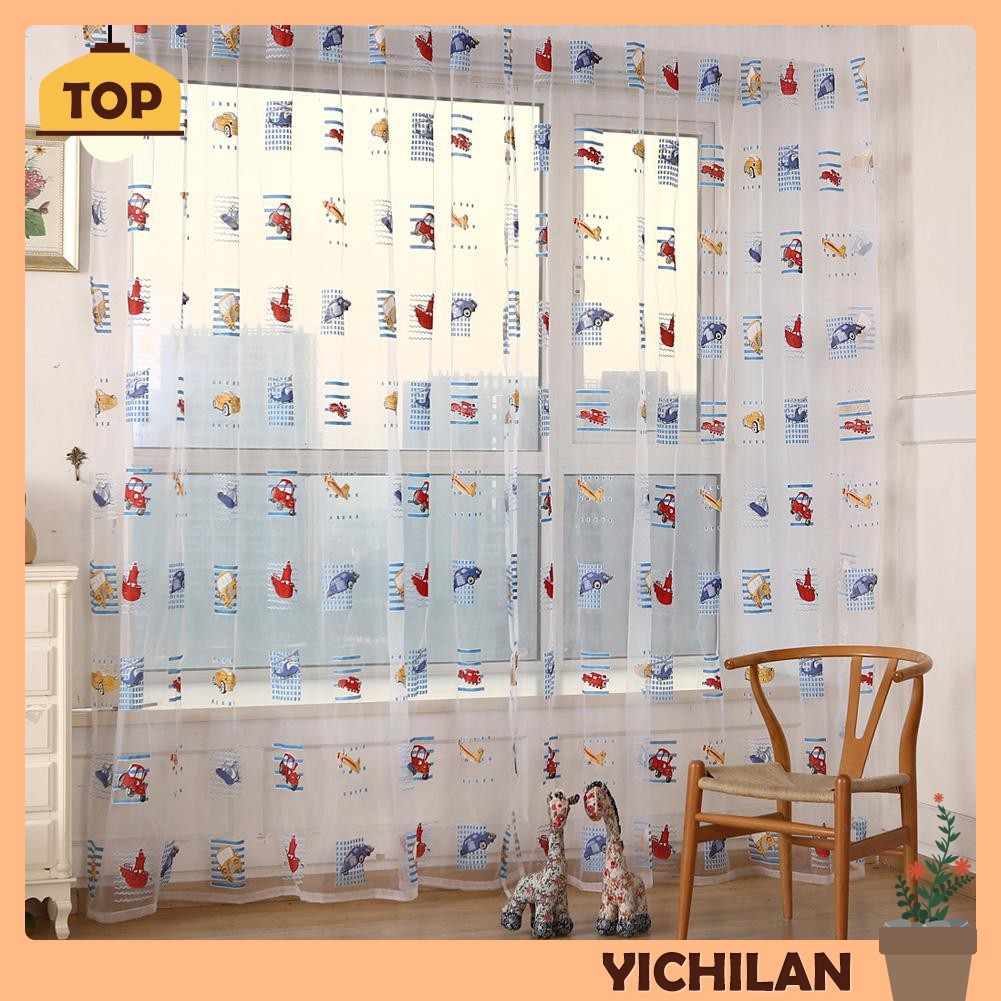 Toddler Kids Car Pattern Voile Panel Sheer Door Room Drape Window