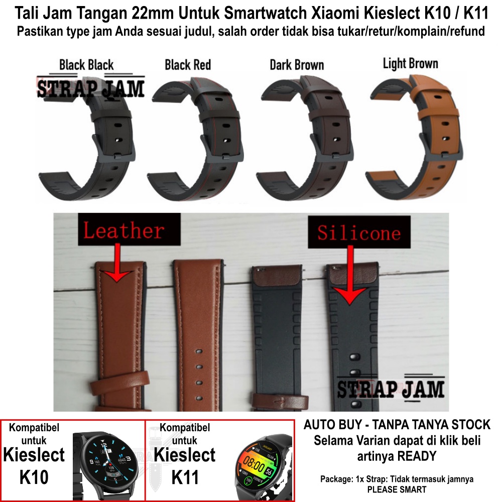 HYBRID Strap Xiaomi Kieslect K10 K11 - Tali Jam Tangan 22mm Leather Kulit Plus Rubber 2 In 1