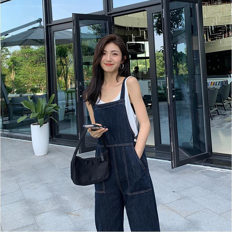 Celana Kodok Korea Denim Tali Ikat Celana Panjang Wanita Pinggang Tinggi Saku Besar Jumpsuit High Waist 3333