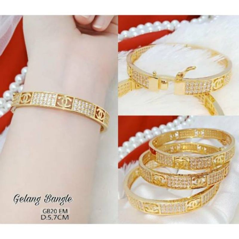 Medan Termurah/Gelang chnel diamond rhodium premium Lapis emas 18k