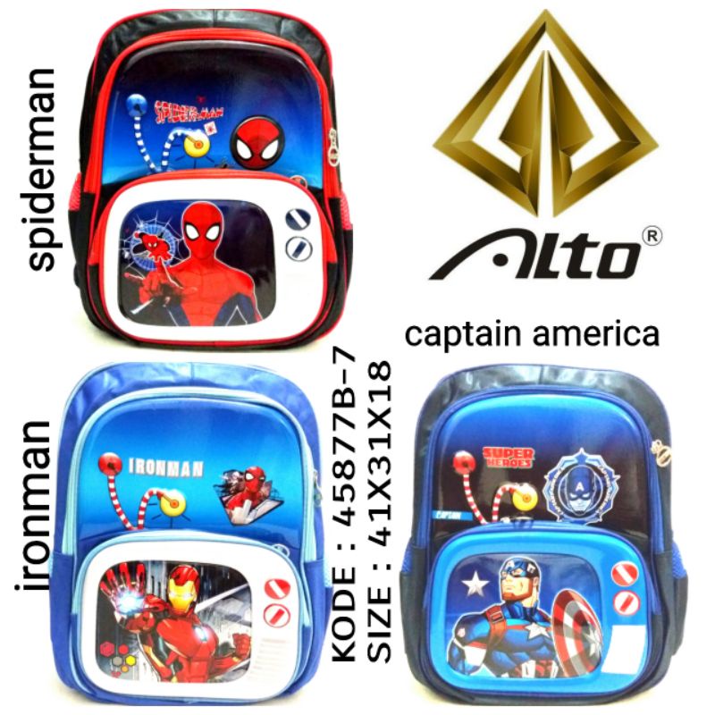 TAS RANSEL ANAK BACKPACK PAUD/TK CAPTAIN AMERIKA IRONMAN SPIDERMAN BY ALTO 45877B-7 TERBARU TERMURAH