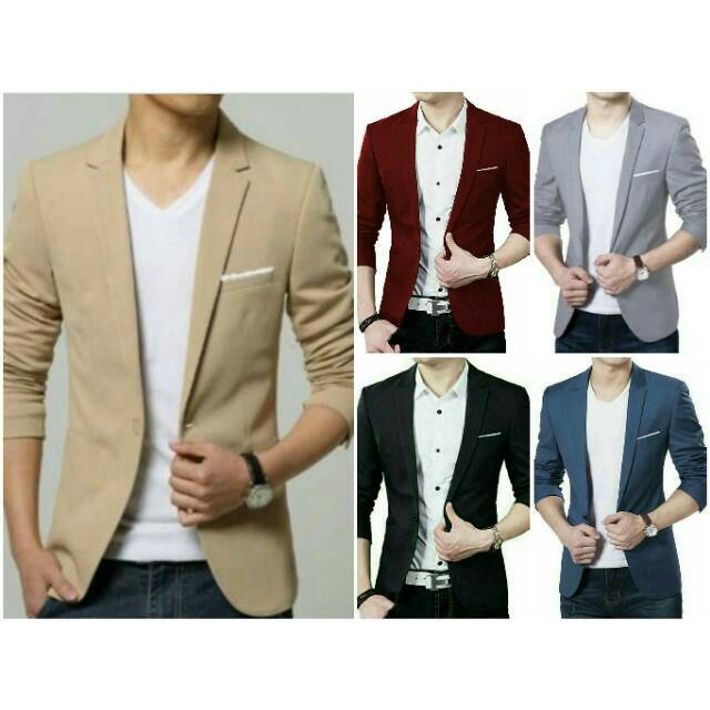 BosBaju Cool Blazer  Pria Formal Wisuda Kantor Polos  