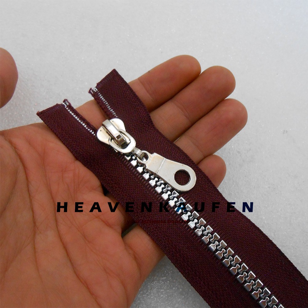 Resleting Zipper 100 cm (1 Meter) Vislon Merah Hati Maroon - Silver Open - End / Buka - Lepas