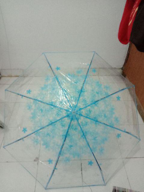 P5l Yesello Payung Lipat Jepang Motif Transparan Cherry Blossom - E023 - Blue