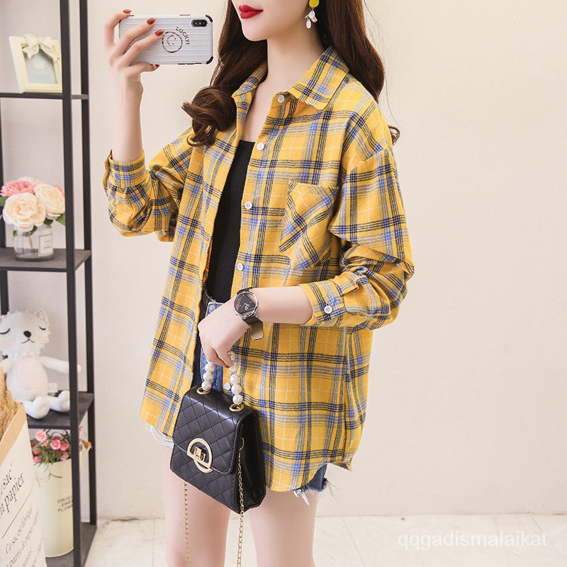 【READY】Blouse Kemeja kotak-kotak longgar wanita Korea Blus