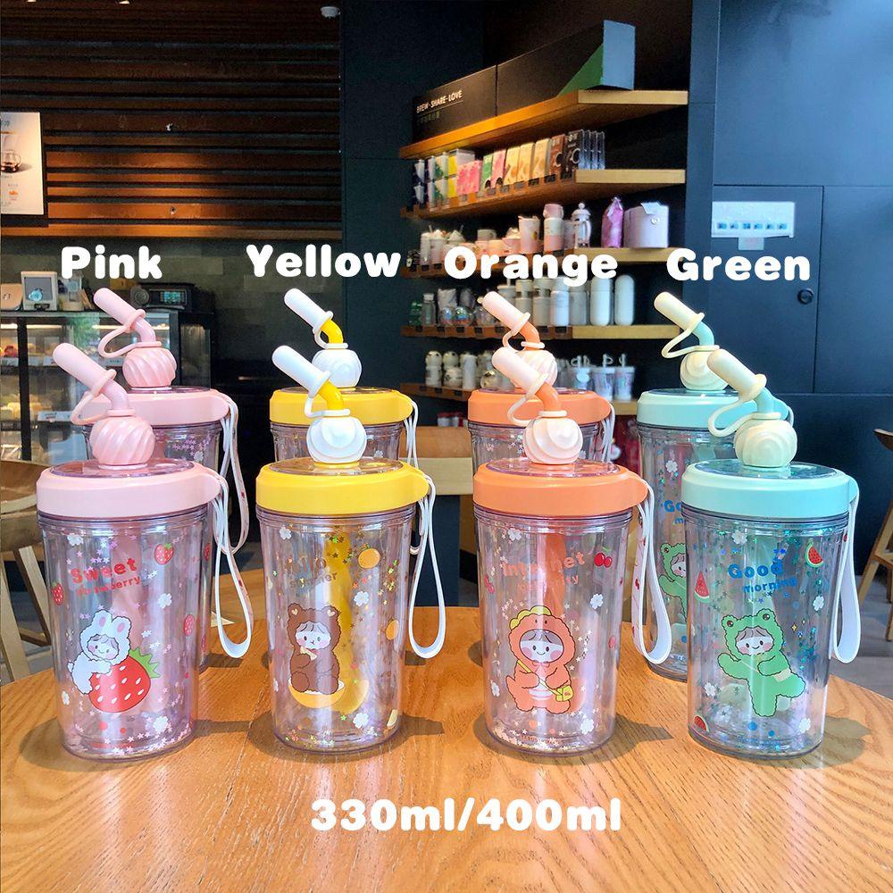 R-FLOWER Mixing Cup Creative Double-layer Dust-proof Outdoor Straw Plug Gelas Plastik Rumah