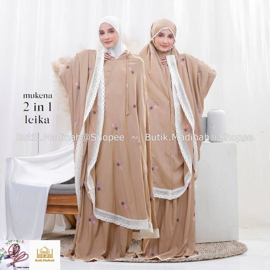 BUTIK.MADINAH MUKENA DEWASA LEIKA 2 IN 1, MUKENA TRAVEL SUPER PREMIUM