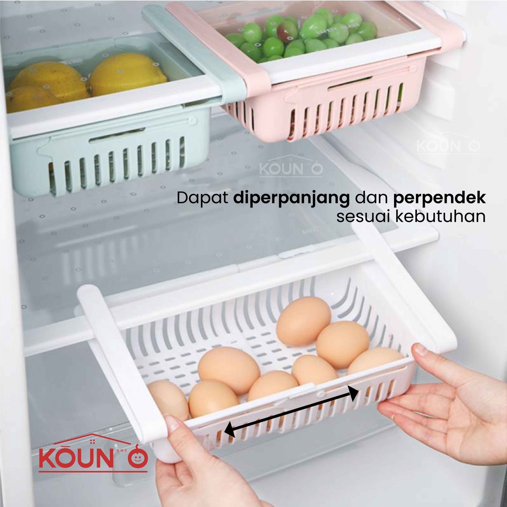 Rak Penyimpanan Keranjang Kulkas Sekat Partisi Tempat Serbaguna Fridge Pull Out Storage