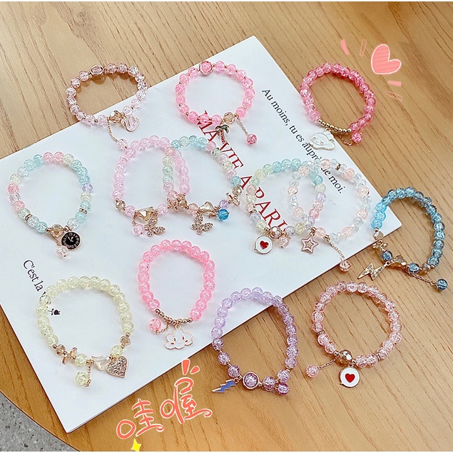 Gelang Wanita Korea Model Manik Batu Kristal Fashion Anak Perempuan Lucu Aksesoris Gelang Tari Import GLG6-5