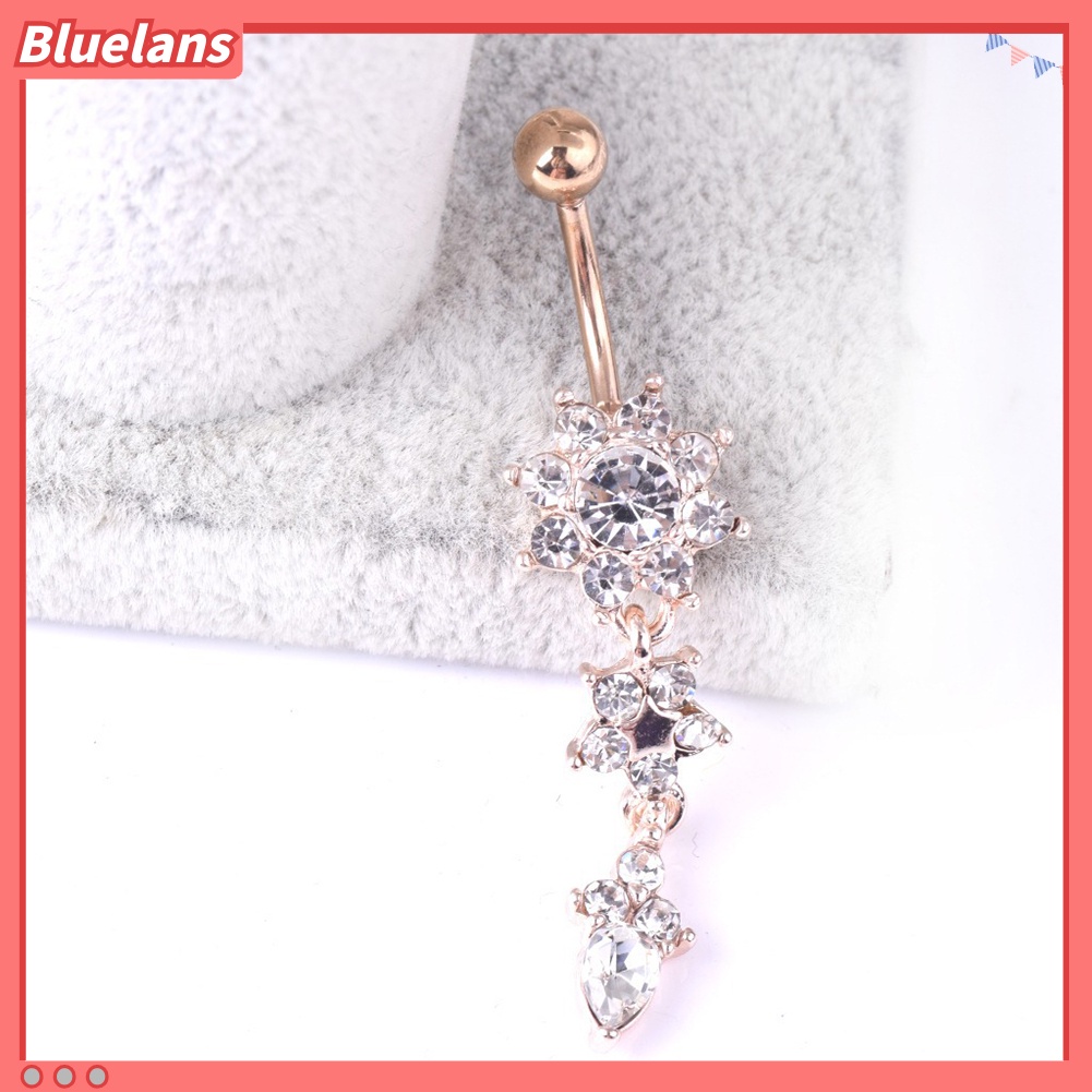 Bluelans Lady Rhinestone Flower Stainless Steel Belly Button Navel Ring Piercing Jewelry