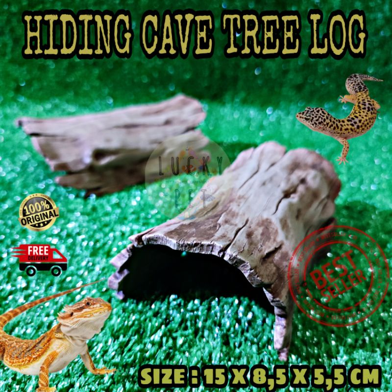 HIDING CAVE TREE LOG WOOD HIDING CAVE MODEL BATANG POHON KAYU TEMPAT SEMBUNYI REPTIL GECKO TOKEK BD 