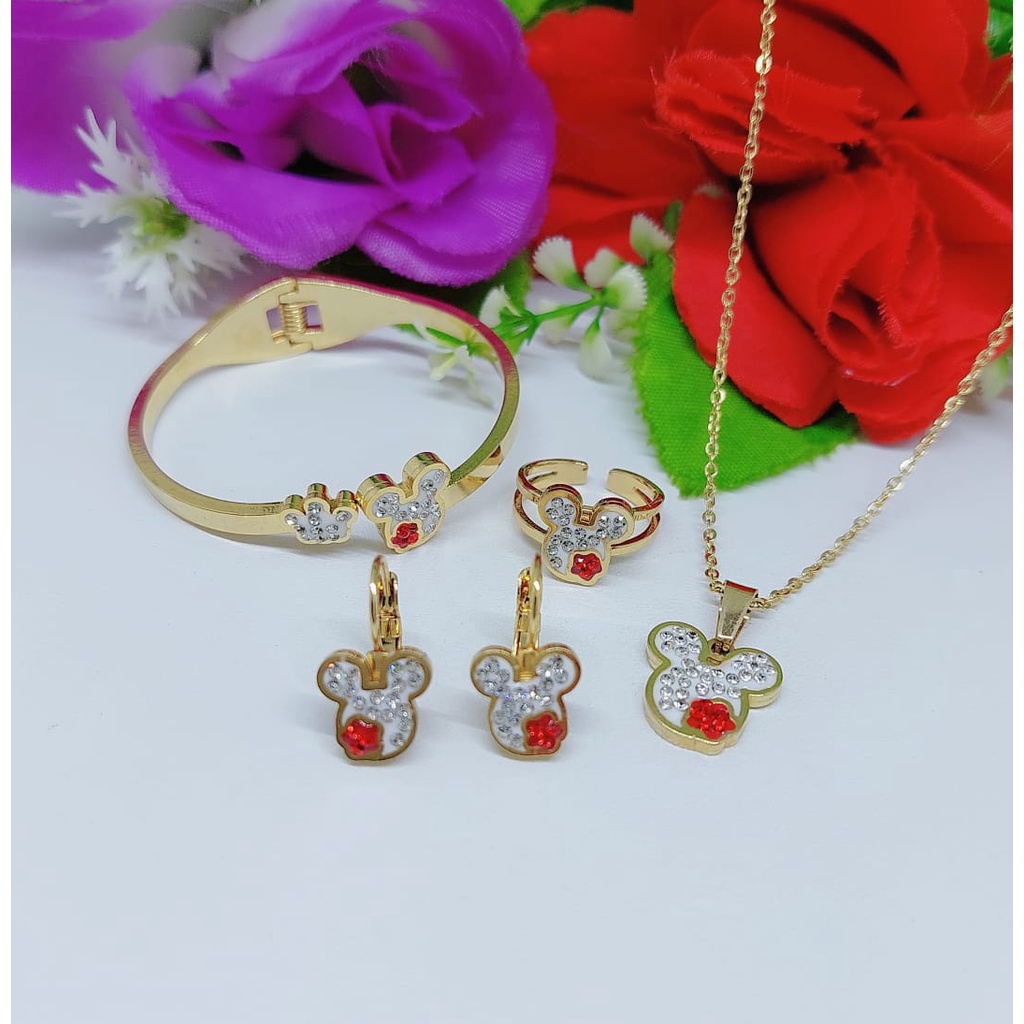 Titanium set anak perhiasan gelang kalung cincin dan anting S027-029