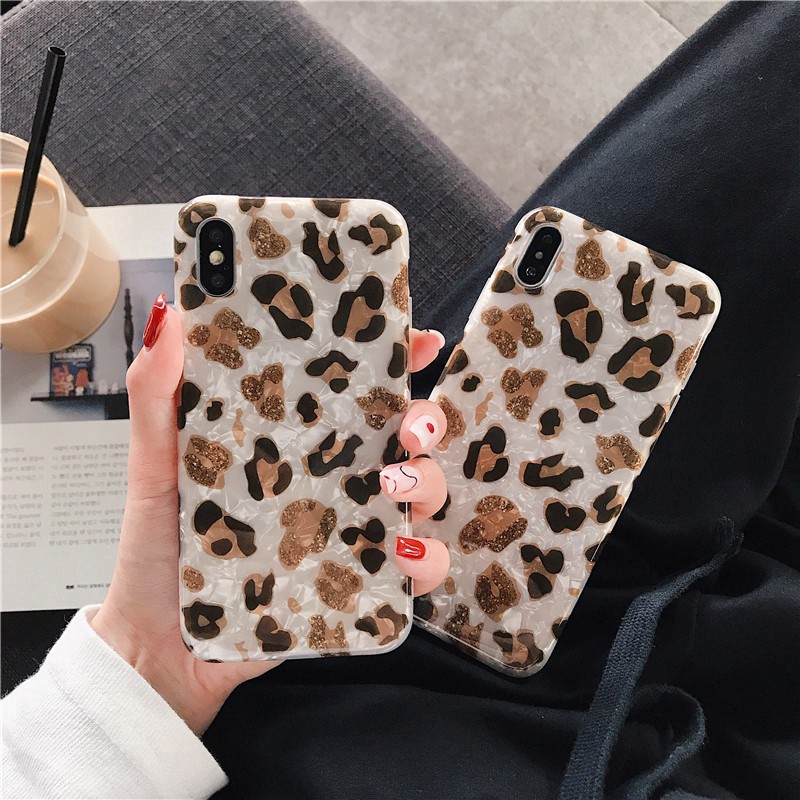 Case iPhone 11 12 Pro max Leopard Motif Print TPU Soft Case untuk iPhone 14 7 / 8 Plus X XR XS MAX 1