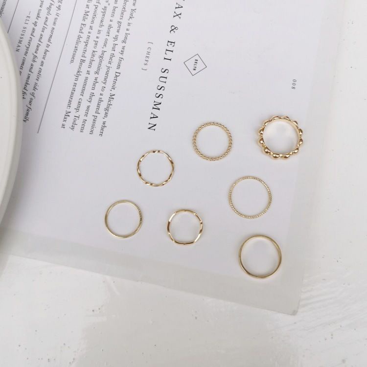 ✿AYN✿K25 7pcs / Set Cincin Rantai Emas Model Terbuka Gaya Retro Korea Untuk Aksesoris Perhiasan