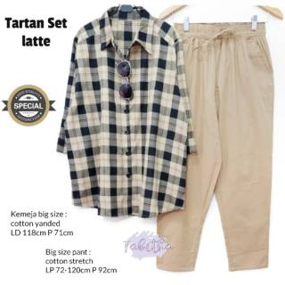  Tartan  Set Setelan Celana  Wanita Jumbo  Baju Kerja Big Size 