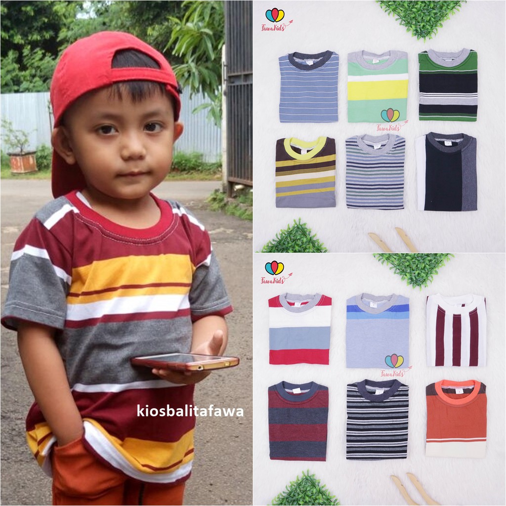 Kaos Salur uk 3-5 Tahun Anak Laki Baju Adem Lengan Pendek Murah Polos Import Branded Konveksi