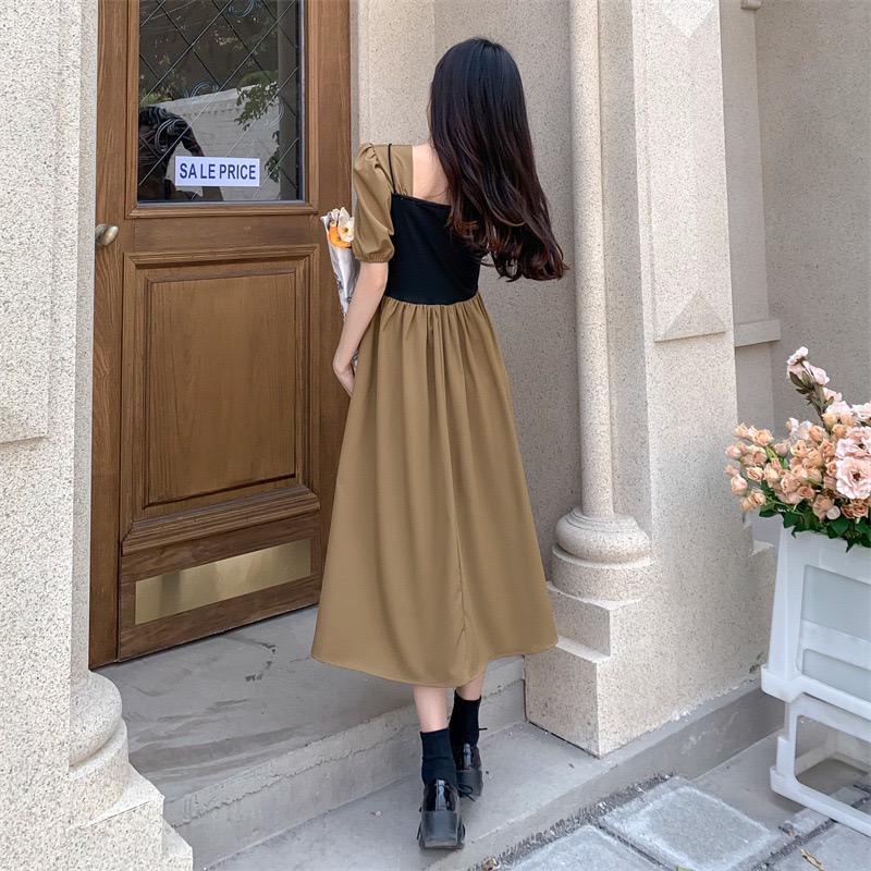 [littlecrab] Dress Wanita Panjang Kasual Hitam Moka Cream Dress With Outer Tank Top Simple Elegan Berkualitas Casual High Quality Simply Dress For Working Dress Polos Dress Jalan Dress Kerja Soft Color Korean Style