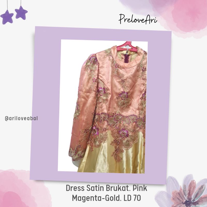 dress satin brunette magenta gold
