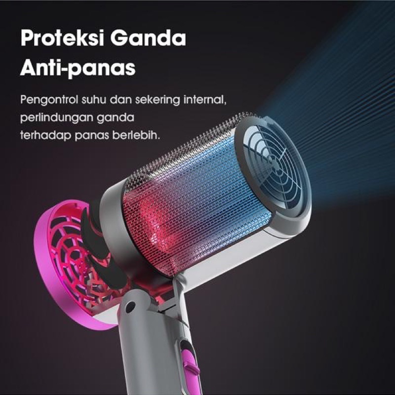 Samono Hair Dryer 1000Watt Pengering Rambut Dapat Dilipat 2 Tingkat Kecepatan Proteksi Ganda Garansi Original Resmi