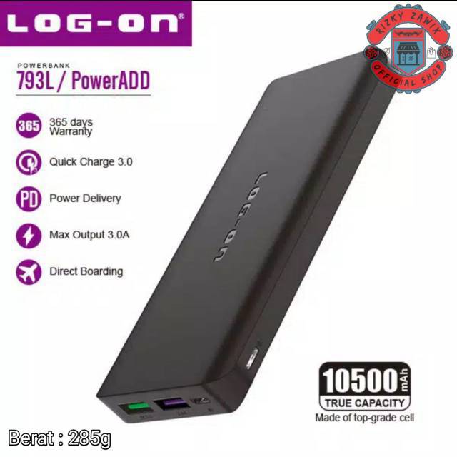 Log On Powerbank 10500 mAh Qualcomm Quick Charge 3.0+Power Delivery USB C QC 3.0 Fast Charging Real