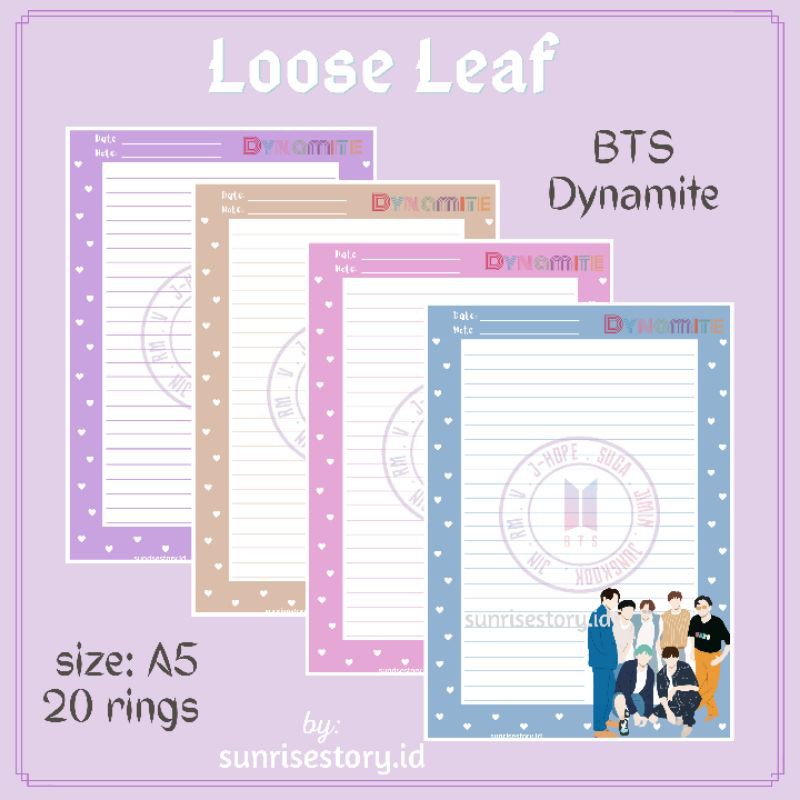 Loose Leaf BTS / Kertas isi binder bangtan army / Buku kpop Dynamite / journal custom