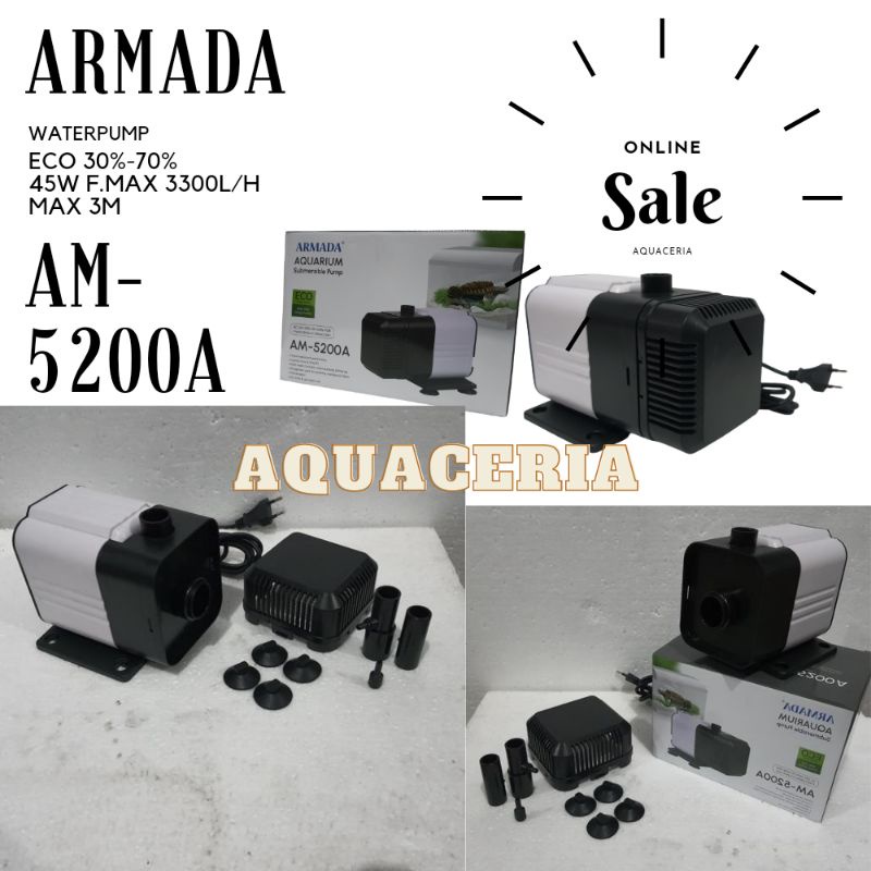 Mesin celup Aquarium Kolam ARMADA AM 5200 A Waterpump aquarium Kolam 2M-3M