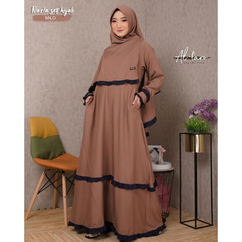 Gamis Set Hijab Nazla Syari ItyCrepe ORI by Al-Faro