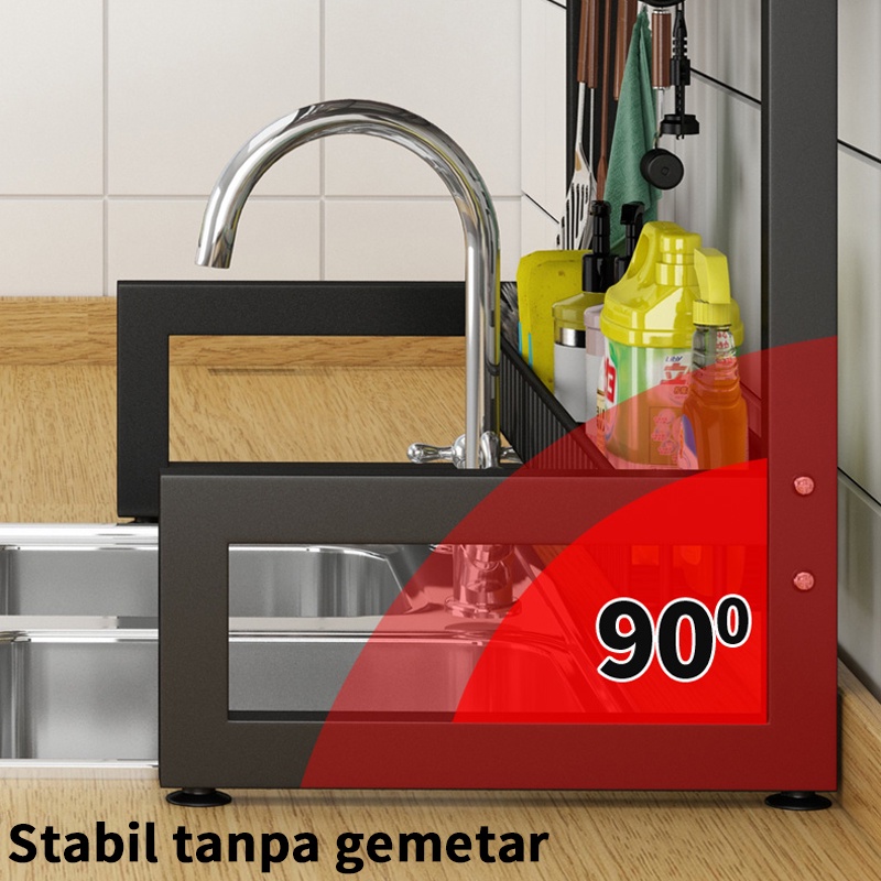 Rak Piring Hitam Multifungsi Rak Dapur Rak Rak Stainless Steel Dengan Set lengkap Aksesoris