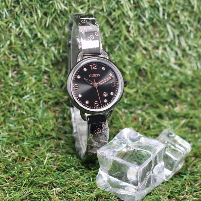 Diskon Jam Tangan Wanita Cewek Guess Mini Embos Rantai Full Black Terlaris