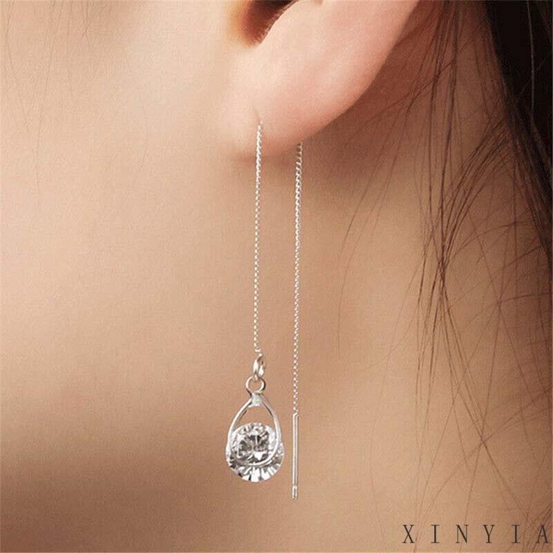 Anting Rumbai Panjang Bentuk Water Drop Bahan Zirkon