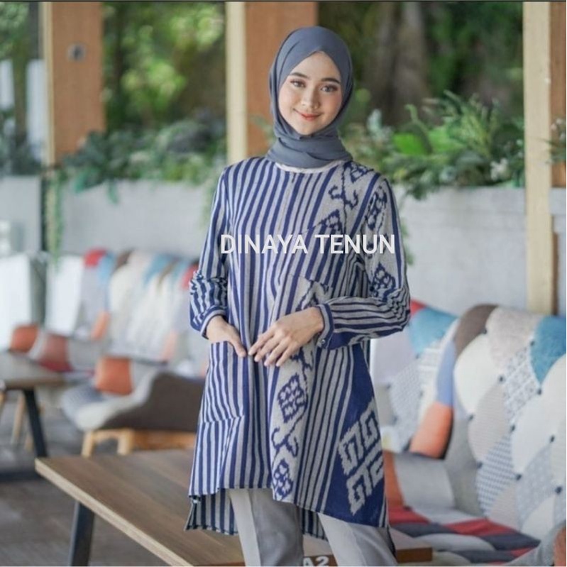BAJU TENUN LURIK BIRU TORAJA TERBARU ATASAN TENUN