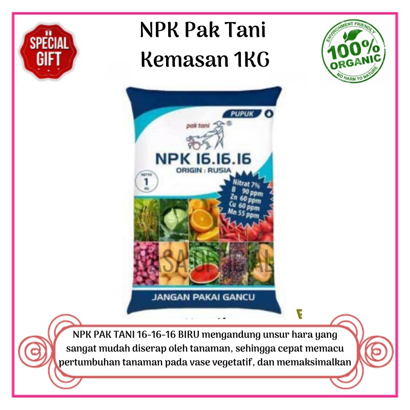 Pupuk NPK Pak Tani 1kg Segel Pabrik / Pupuk NPK 16 16 16 Pak Tani 1 Kg Origin Rusia / Pupuk NPK bung