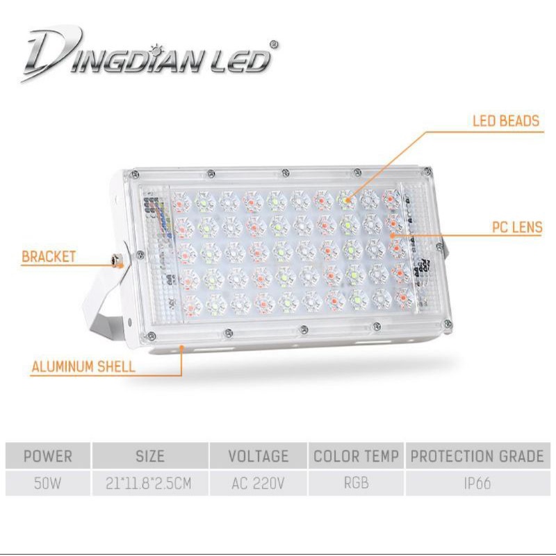 LAMPU SOROT LED RGB 50W remot 220V ANTI AIR WARNA WARNI LED SOROT RGB REMOT 50WATT