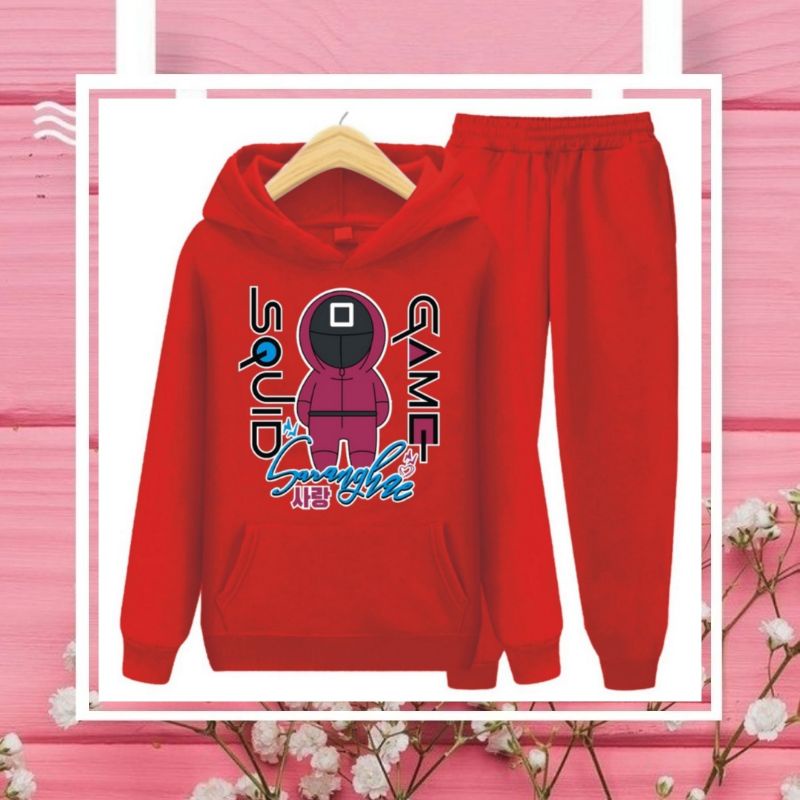 Setelan Sweater Hoodie Anak Perempuan Lengan panjang dan Celana panjang Terbaru 2022 Stelan Anak Cewek Kekinian Murah Korea Style Size S 4 5 6 Tahun M 7 8 9 Tahun XL 10 11 12 Tahun Squid Game Robot