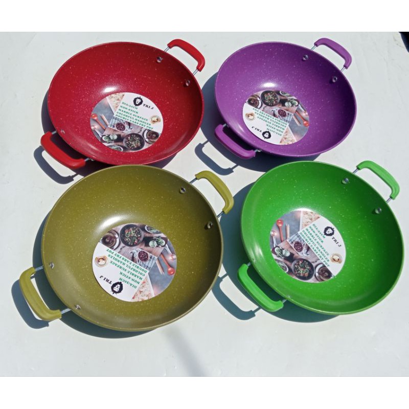 Panci Wajan Enamel Anti Lengket Ukuran 32 Alat Penggorengan Serbaguna Wajan Warna Warni