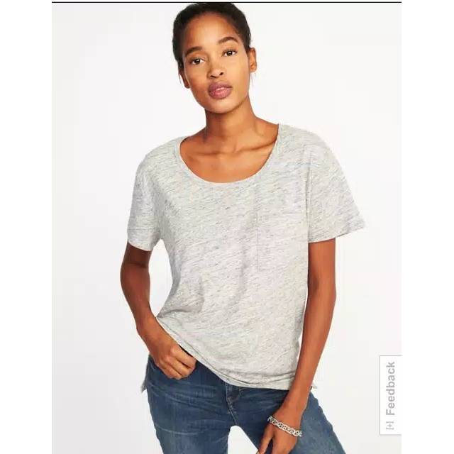 Kaos Wanita Old Navy Pocket Boyfriend Shirt Lengan Pendek Yoga Gym Fitness Big Size Misty Grey