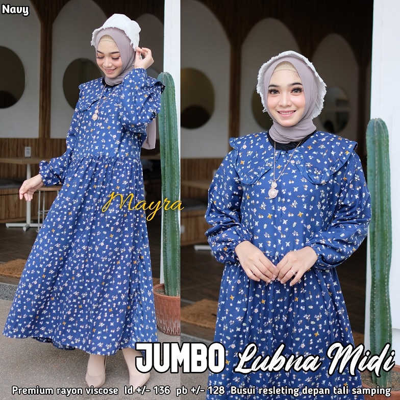 Baju GAMIS XXXXL LD 140 JUMBO Super PB 140 TOYOBO - BADAN GEMUK IBU HAMIL UKURAN BIG SIZE 298-LUBNA NAVY