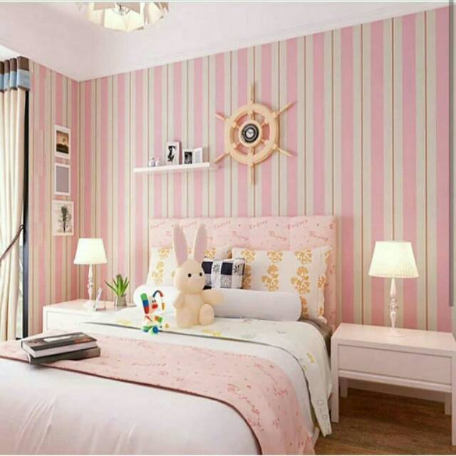  Wallpaper  dinding 45cmx10m 1kg 1rol motif  salur pink peach 