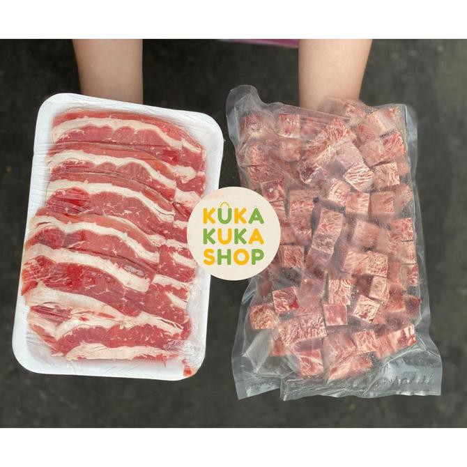 

Bundling Beef Wagyu Saikoro 1Kg + Us Shortplate Beef Slice 1Kg Bbshop555