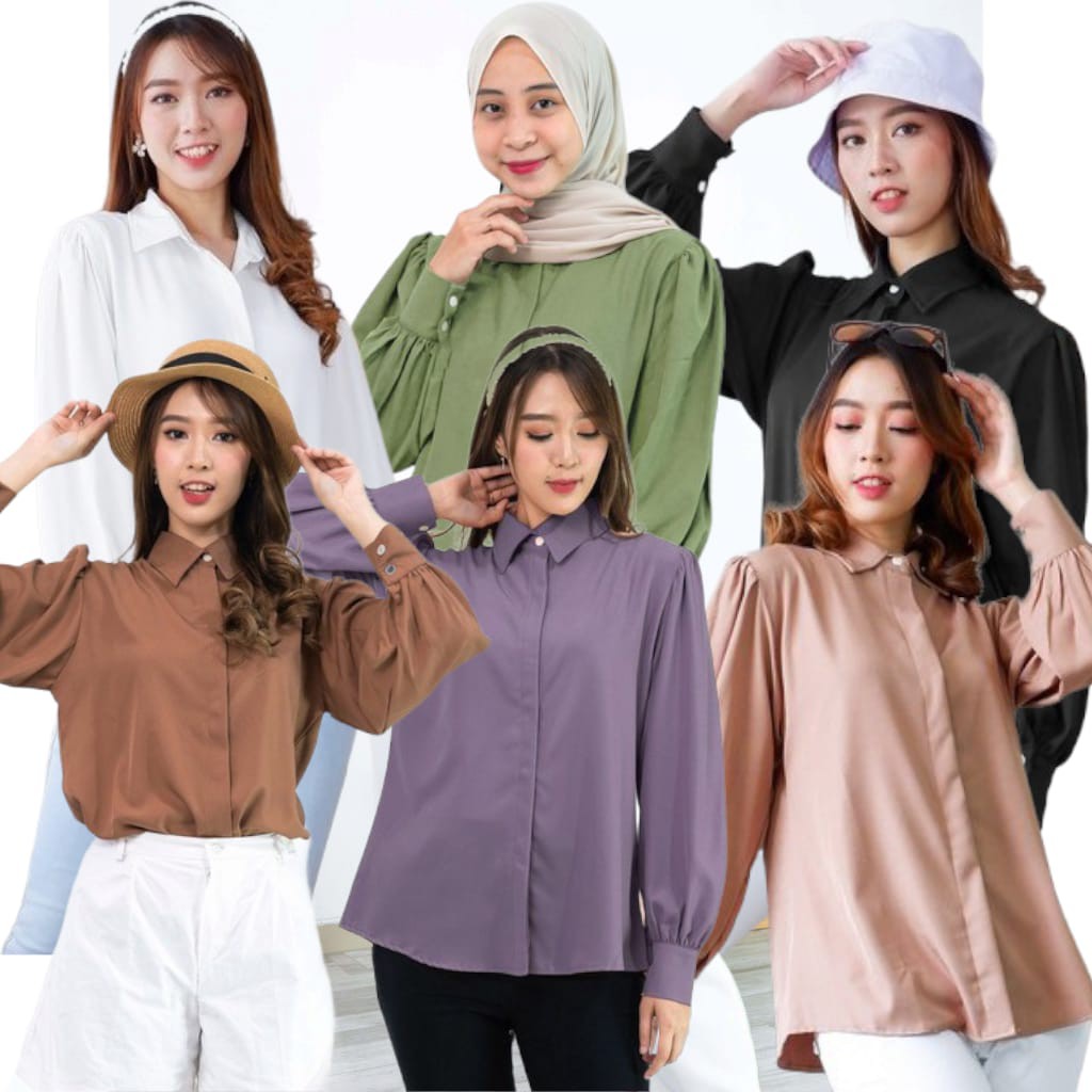 WANITA FASHION CLARISA BUTTON TOP BAJU ATASAN KEMEJA WANITA BLOUSE-6