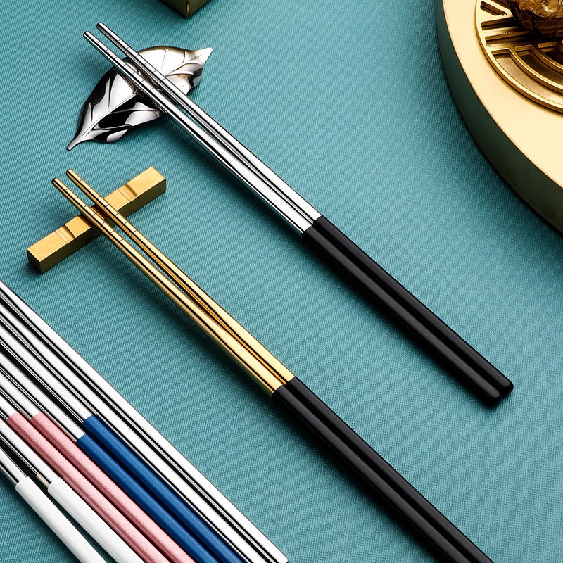 1pair Metal Chopsticks Reusable Stainless Steel Chop Sticks Lightweight Multicolor Chinese Tableware