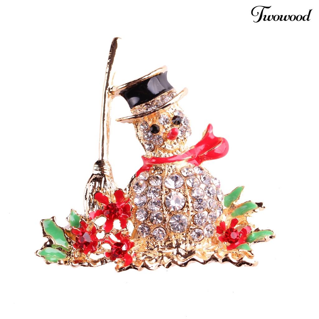 Twowood Brooch Pin Snowman Shape Decoration Jewelry Shiny Rhinestone Exquisite Brooch Christmas Gift