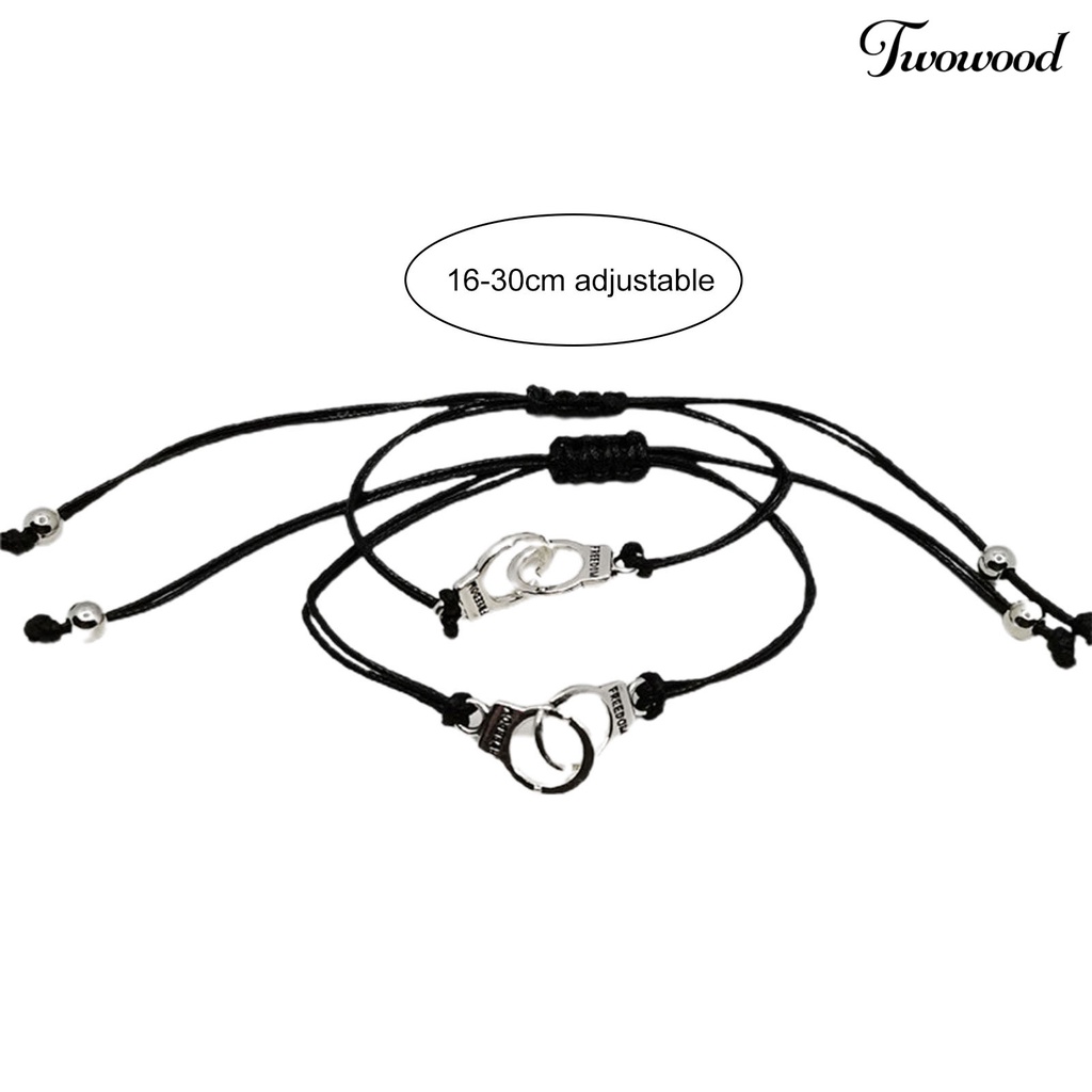 Twowood 2Pcs Couple Bracelet Unisex Skin-friendly Alloy Handcuff Freedom Adjustable Charm Friendship Bracelet for Gift