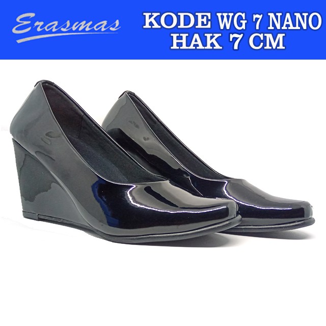 Sepatu Wedges Hitam Erasmas Hak 7 Cm Persit Bhayangkari Polwan Formal Kantor