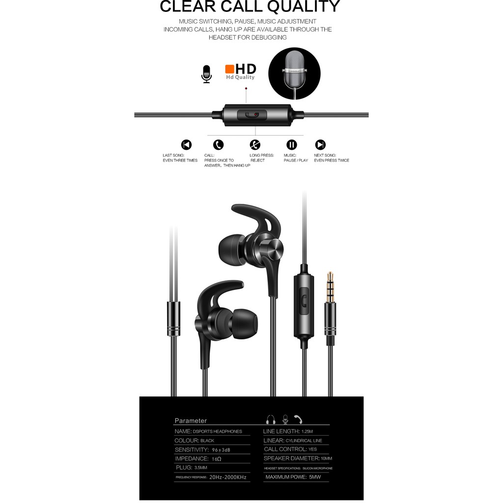 [KIRIM DARI JKT] QKZ DT1 Sport Running Earphone Headset with MIC